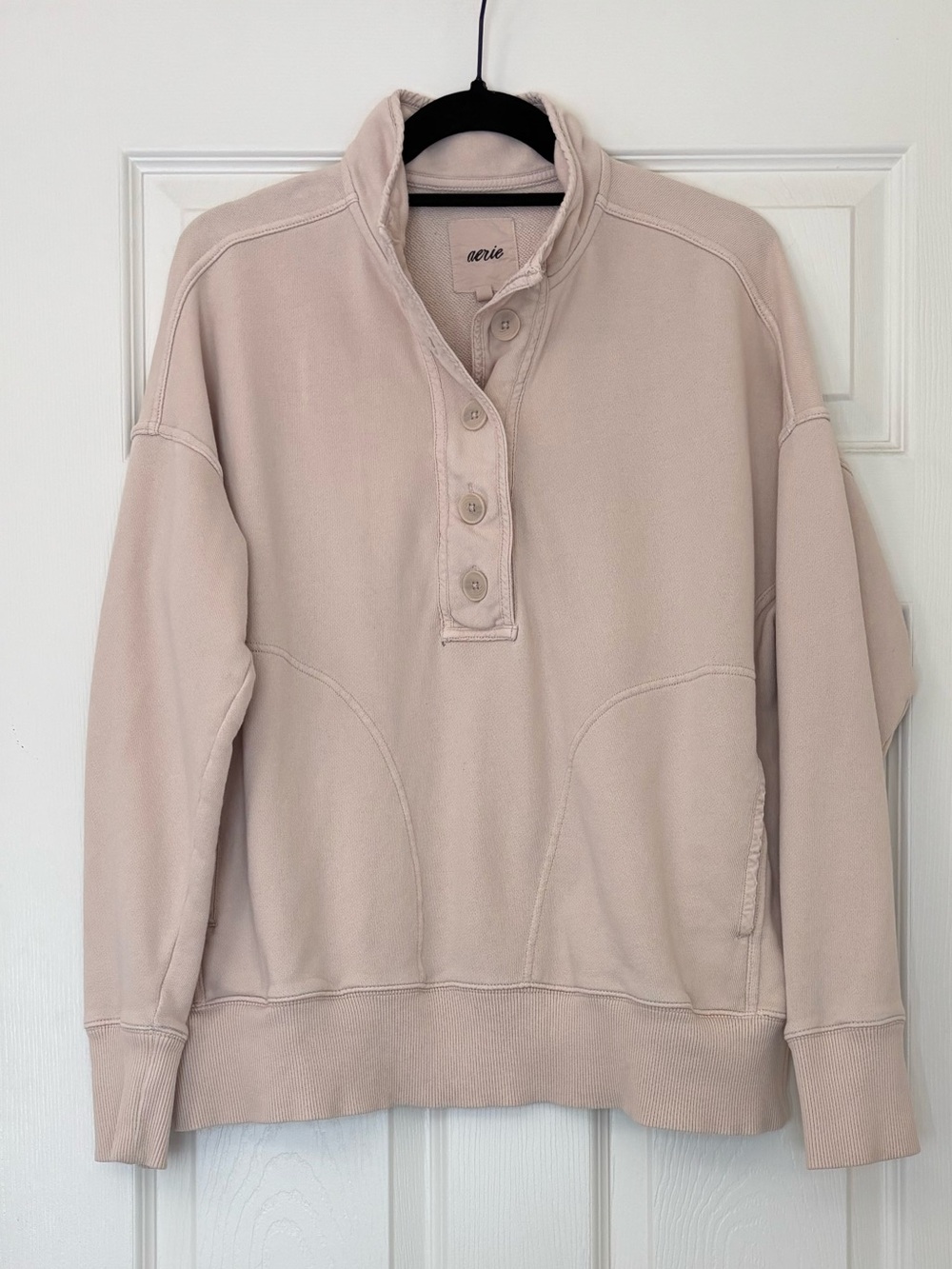 Aerie Cotton Blend The Good Times Relaxed Fit Pullover Henley Sweatshirt